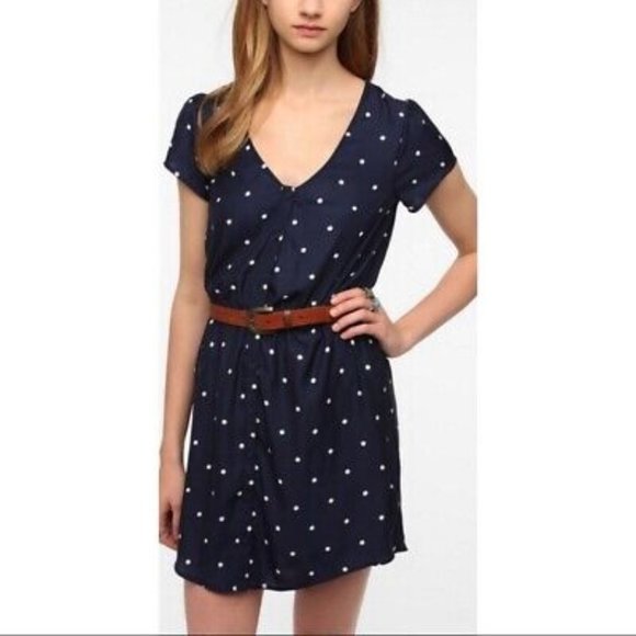 Urban Outfitters Kimchi Blue Navy Polka Dot Dress Size M - Picture 1 of 4